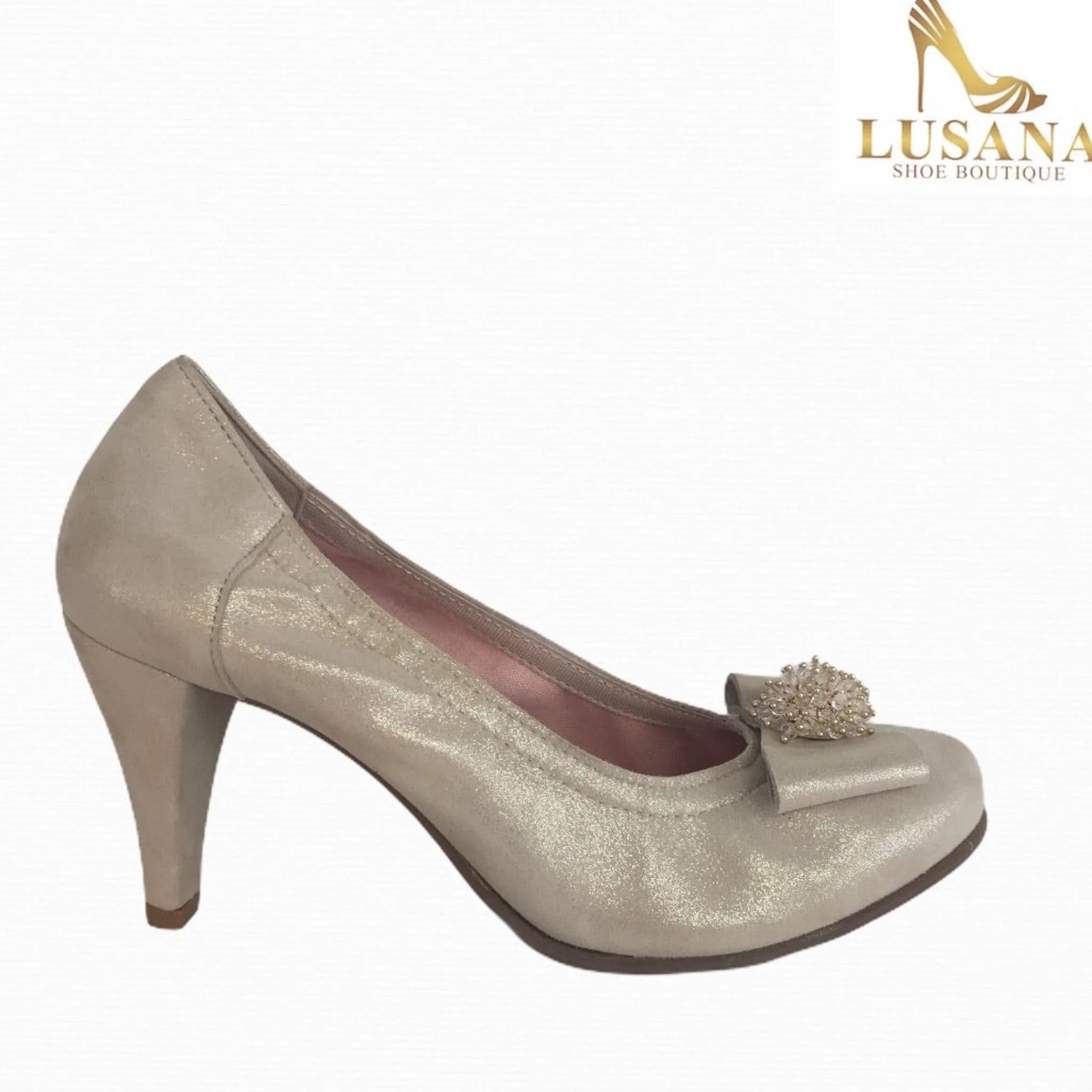 Women Le Babe Luce Gold Court Shoe (Style 4001)