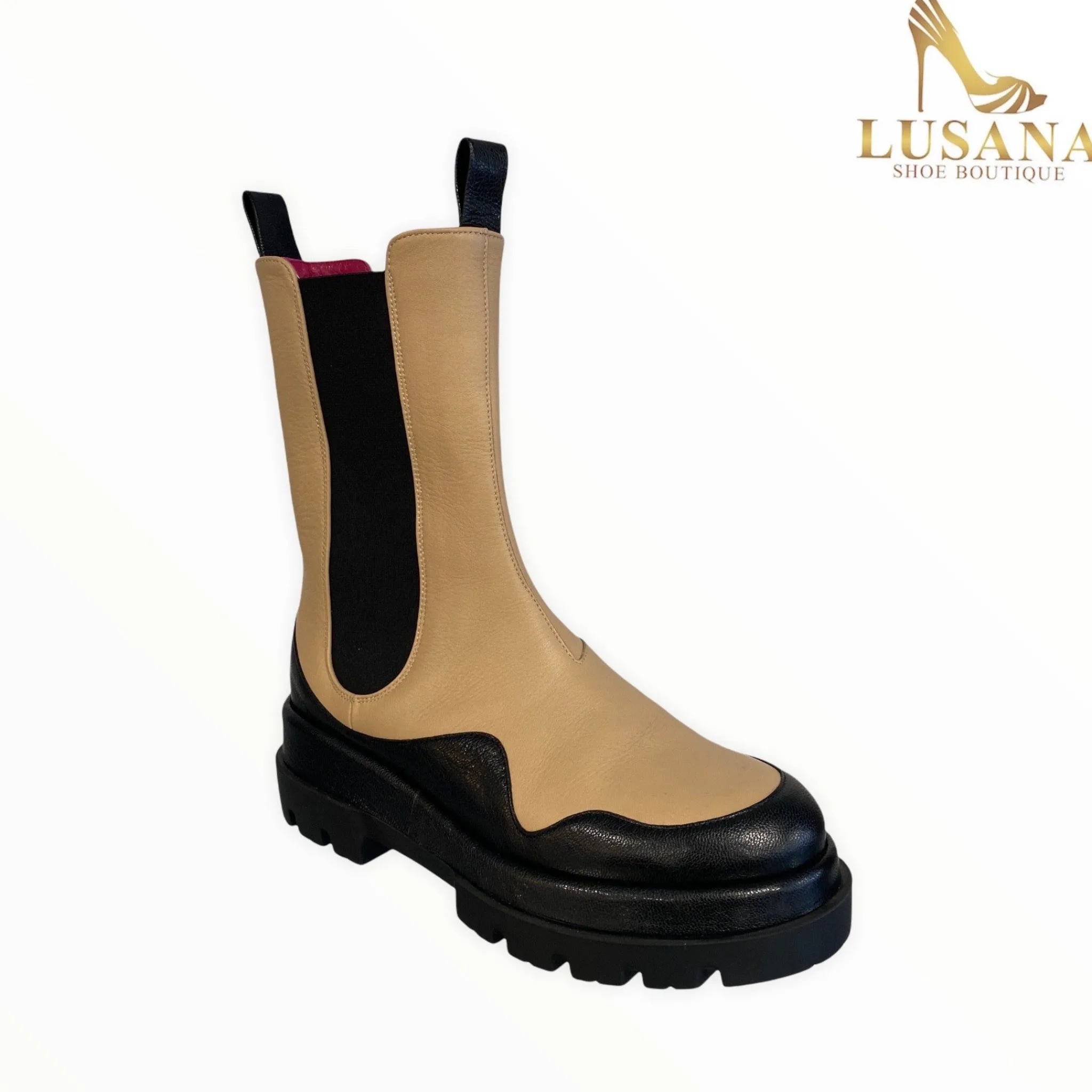 Women Le Babe Nude Leather Boot