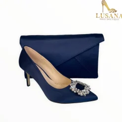 Women Marian Navy Silk Shoe