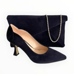 Women Marian Navy Suede Clutch Bag