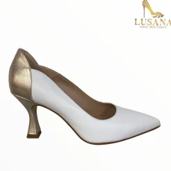 Women Marian White & Gold Court Shoe