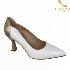 Women Marian White & Gold Court Shoe