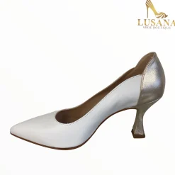 Women Marian White & Gold Court Shoe