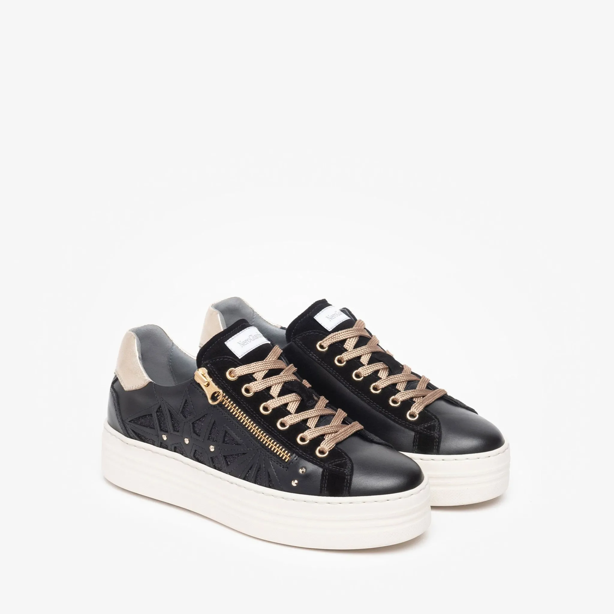 Women NeroGiardini Gold Platform Trainer
