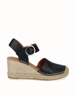 Women VIGUERA Black Leather Espadrille
