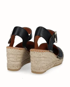Women VIGUERA Black Leather Espadrille