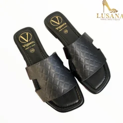 Women VIGUERA Black Leather Slider